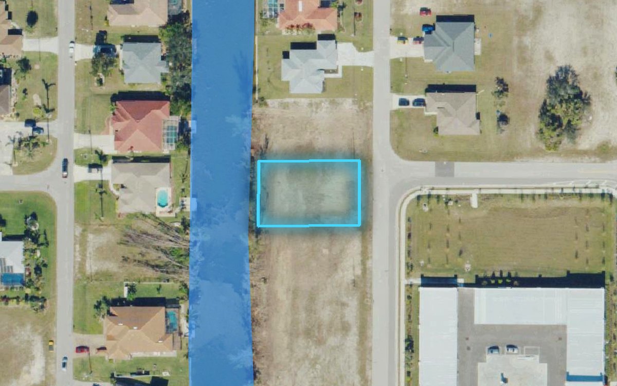 The canal behind the sample lot shaded blue